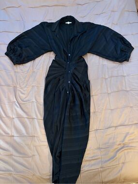 Black Maxi Button-Front Dress with Balloon Sleeves